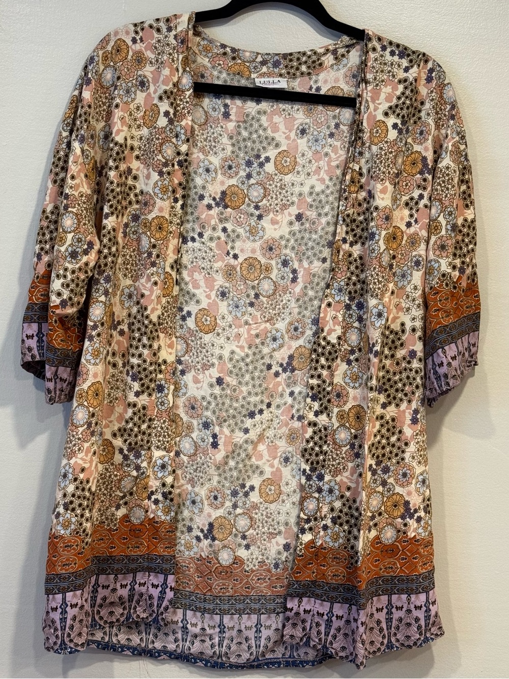 Evereve Lulla Collection Boho Vibrant Floral Kimono Duster OS 100% Cotton
